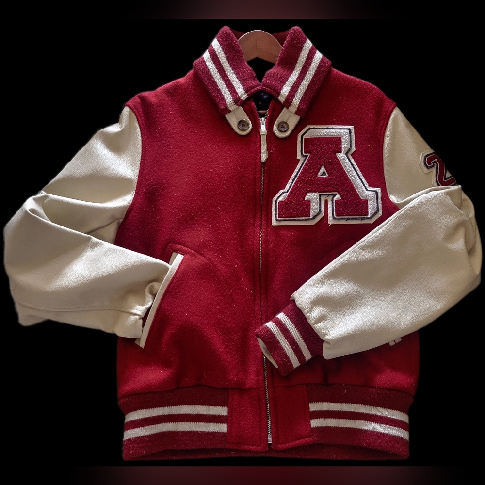 Women's TWENTY5A Leather Varsity Jacket - Red/Maroon and White
